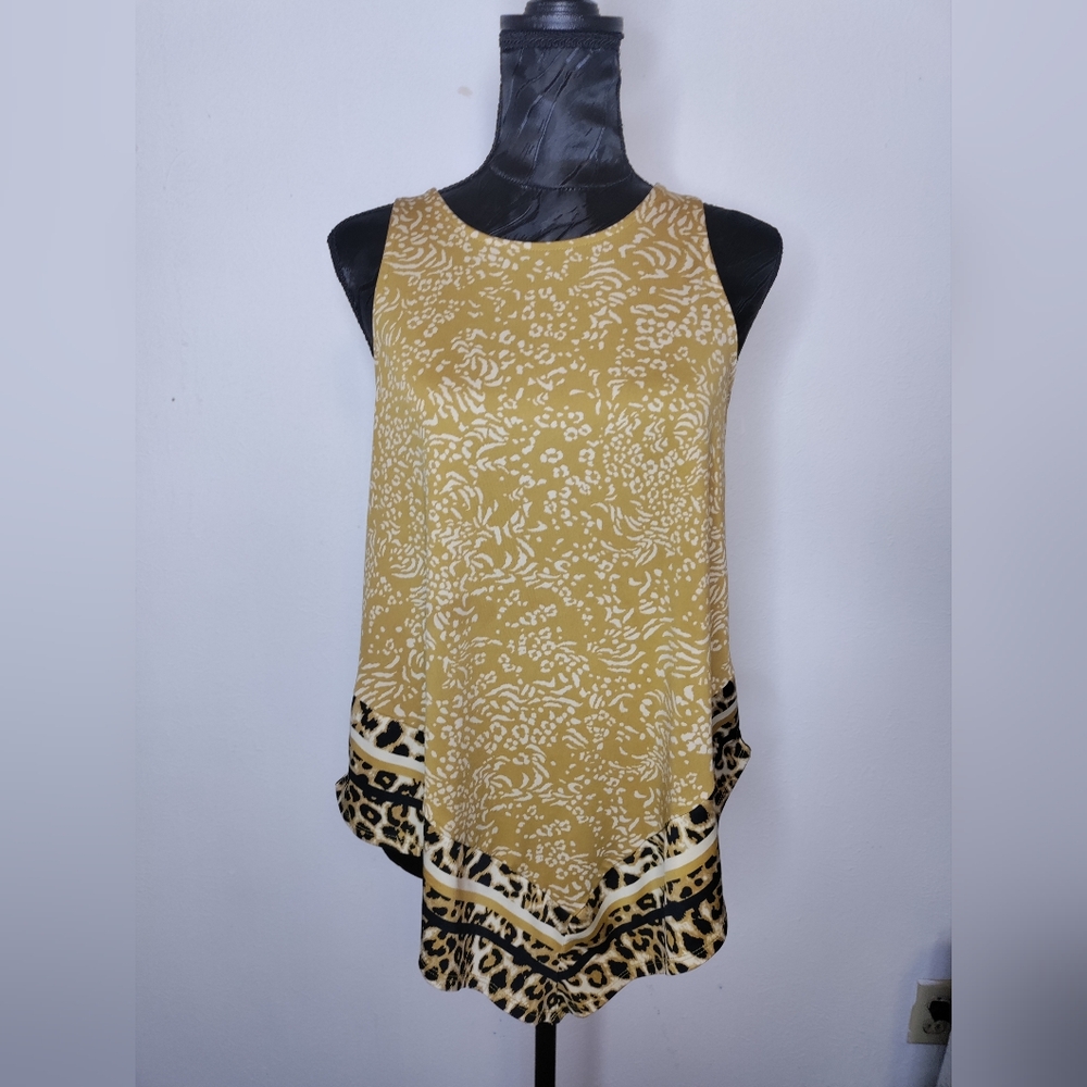 Cato Mustard Tunic with Leopard Print Trim